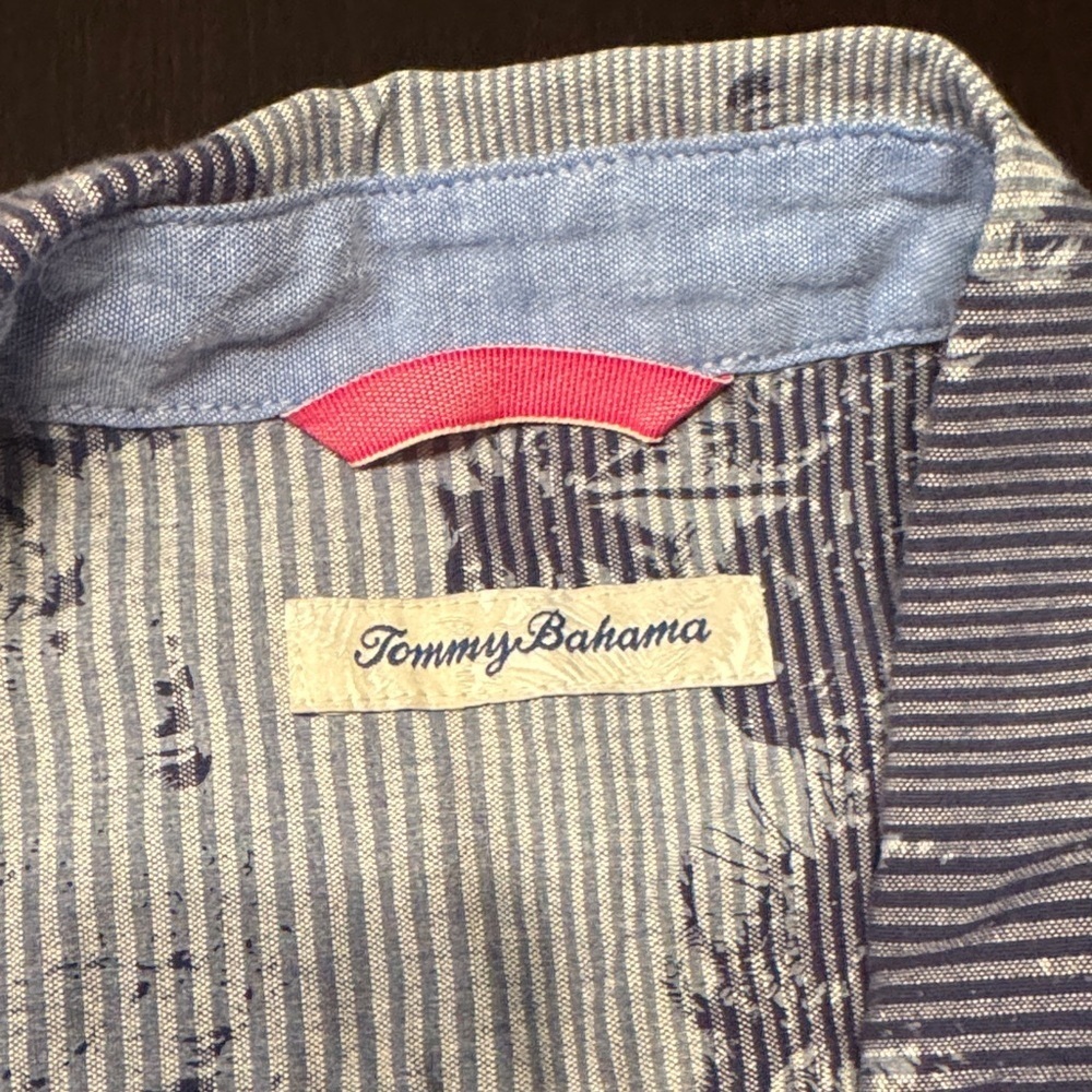 Tommy Bahama Blue and White Palm Print Shirt - Picture 2 of 4